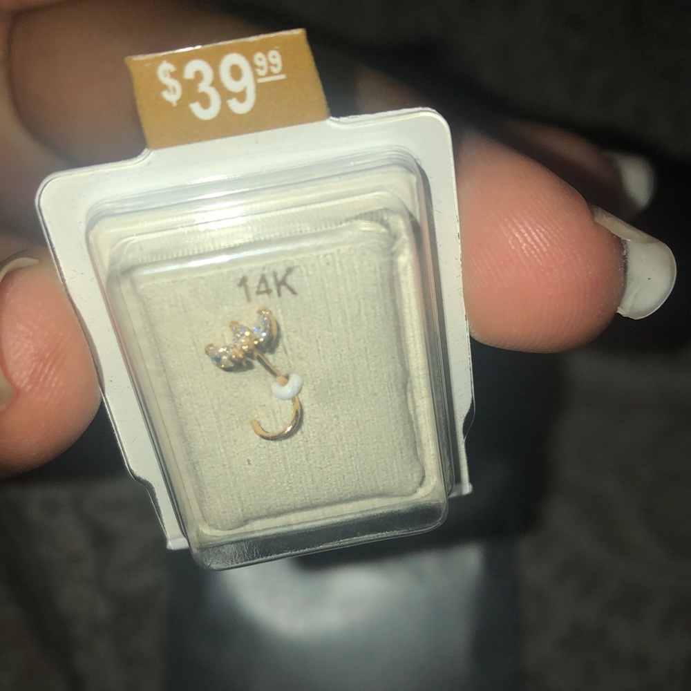 14k gold nose ring with CZ stones